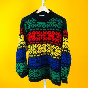 Jacquard Baroque color block Street Knit Sweater